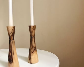 Midcentury Olive Wood Candlesticks