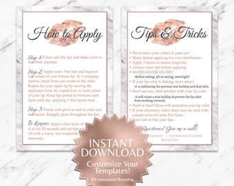 Rose Gold|Foil|Marble|LipSense Application and Tips|LipSense Tips Cards|LipSense Application Cards Printable|LipSense|Template|SeneGence