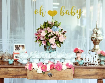 oh baby banner, oh baby garland, Baby shower banner, baby shower decor, Gold glitter banner, oh baby sign, Gender reveal decor,Reveal banner