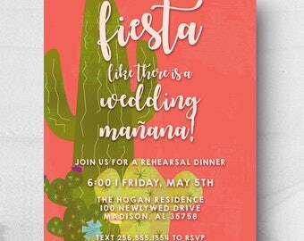 Fiesta Invitation, Rehearsal Dinner Invitation, Mexican Themed Invitation, Cactus Invitation