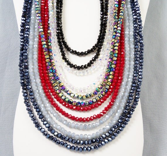 Long Crystal Bead Necklace Extra Long Triple Wrap