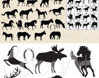 Horse, Deer, Moose, Donkey Vector Digital Cut Files Svg Dfx Eps Png Silhouette SCAL Cricut Printable Download Paper Vinyl Die Cutting JB-017
