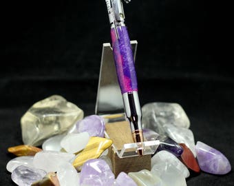 Chrome bolt action pen, acrylic "northern lights" barrel.