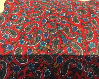 red paisley rayon vintage fabric twill green blue dress home decor upholstery pillow