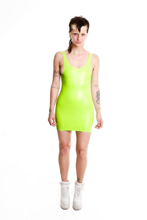 MEAT chemise latex rubber lime green dress clothing