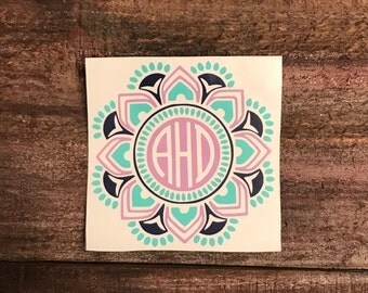 Mandala Monogram Sticker Decal | Three Color Mandala Monogram | Hydroflask Sticker | Vinyl Decal
