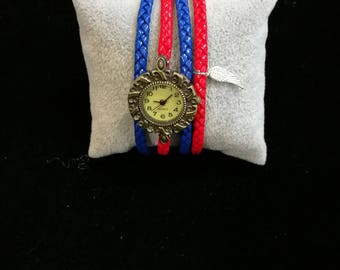 Red and blue multi strand wristwatch