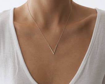 V Necklace, Gold Necklace, Simple Necklace, Layering Necklace, Delicate Gold Necklace