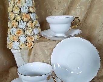 Rosina-Queen's White Fine Bone China 2-Teacups and 3-Saucers