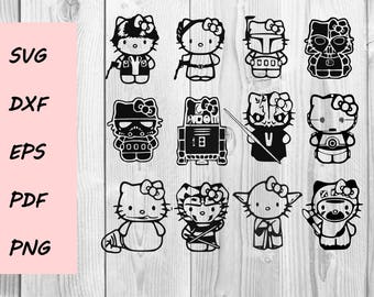 Hello Kitty Star Wars SVG DXF PNG cutting file, Printable, T-shirt Design, Scrapbooking Clipart