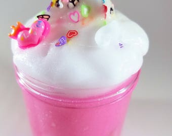 Love in the Air - Scented Slow Rising Squishy Pink and White Slime with Heart Fimo Slices and "LOVE" charm
