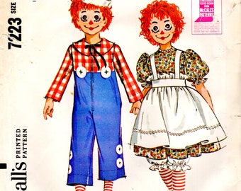 McCall's 7712 Raggedy Ann Andy 1960s Costume TIGHTS & WIG MASKS ©1964 Child Size Medium