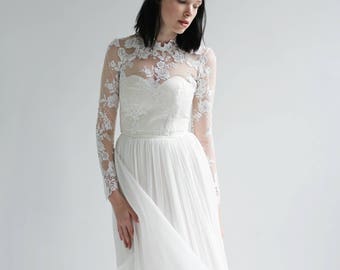 long sleeve Lace and Silk Wedding Dress--Sample SALE