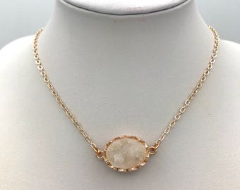 Rose gold Druzy Necklace, resin druzy rose gold necklace, Faux Druzy Necklace, Druzy Pendant, Boho Jewelry, Druzy Necklace