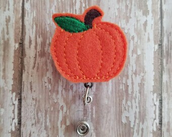Pumpkin Badge Reel, Pumpkin Badge Holder, Pumpkin Id Badge Reel, Felt Badge Reel, Fall Badge Reel, Nurse, Teachers, Office Workers