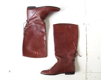 Vintage Brown Leather Riding Boots Size 8.5