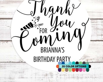 Thank You For Coming - Personalized Round Birthday Party Sticker Labels - Available in 8 Different Sizes - Birthday Party Sticker Label