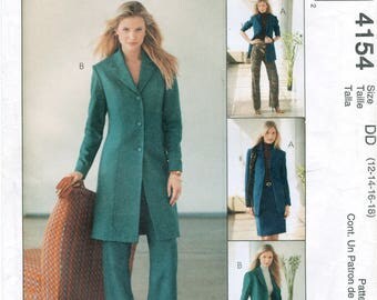 Long Lined Jacket, Straight Leg Pants, Back Kick Pleat Skirt Sewing Pattern Size 12 14 16 18 McCall’s 4154 UNCUT, Office Suit, Wardrobe