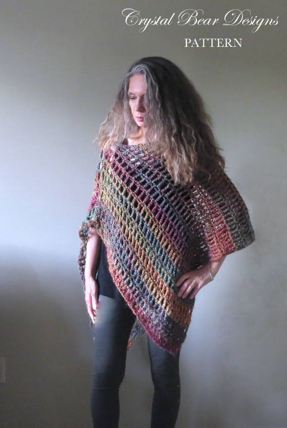 Easy Crochet Poncho PATTERN / Asymmetrical Poncho / Shawl Wrap