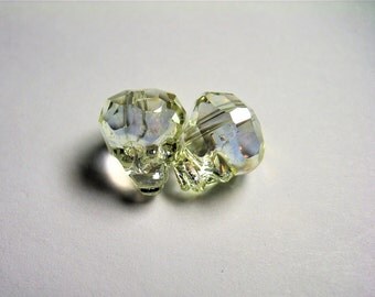 Crystal faceted skull - 2pcs - 14mm - Clear lemon topaz Ab - SFB14