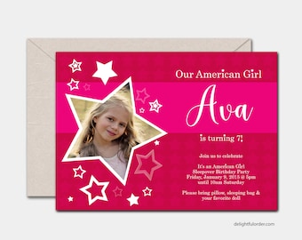 Our American Girl Photo Birthday Card Invitation (JPEG Digital File) - You Print