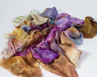 silk squares, waste silk, craft project, silk for feltmaking, wet felting, hand dyed, hand painted, silk fabric, waste, threads