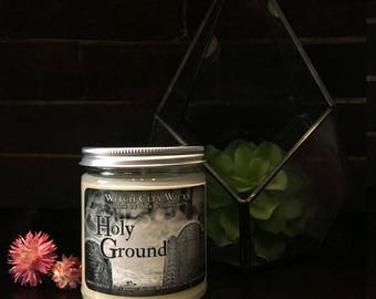 Handmade soy wax candle, scented soy candle, gothic gift, gothic home decor, graveyard dirt, cemetery candle, unique gift idea, Holy Ground