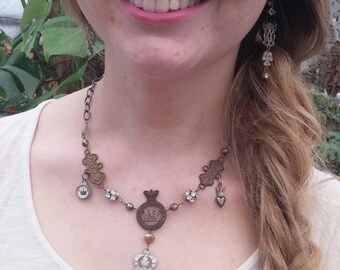 CROWN FOR A QUEEN vintage antique assemblage necklace