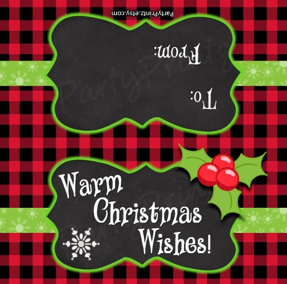 INSTANT DOWNLOAD - Warm Christmas Wishes - Chalkboard Treat Bag Toppers - Buffalo Plaid -Merry Christmas - Happy Holidays Il_570xn
