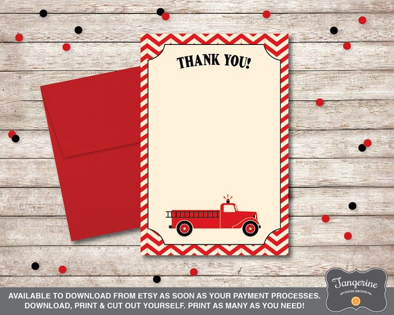 Fire Truck Thank You Card Firefighter Thank You Card Red Black Fire Truck Thank You Card Firefighter Thank You Card Red Black
