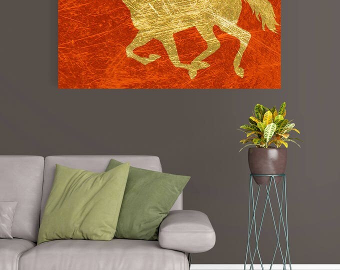Jockey. Extra Large Gold Red Horse Canvas Art Print, Red Gold Rustic Horse, Large Contemporary Canvas Art Print up to 72" by Irena Orlov