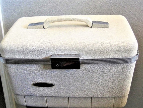 Mid Century Train Case - White Luggage - Travel Display Case - Wedding