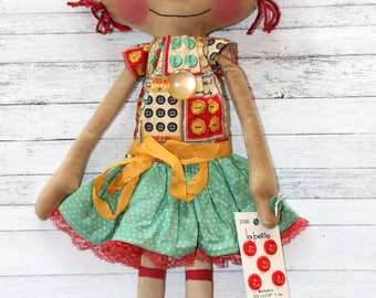 Button Lover Lucy Anne - Primitive Raggedy Ann Doll