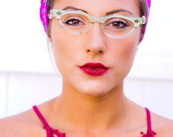 Vintage Cat eye Glasses 1960's Frames Clear Two-toned Frame Made in USA new Old Stock Eyeglasses By Lumar