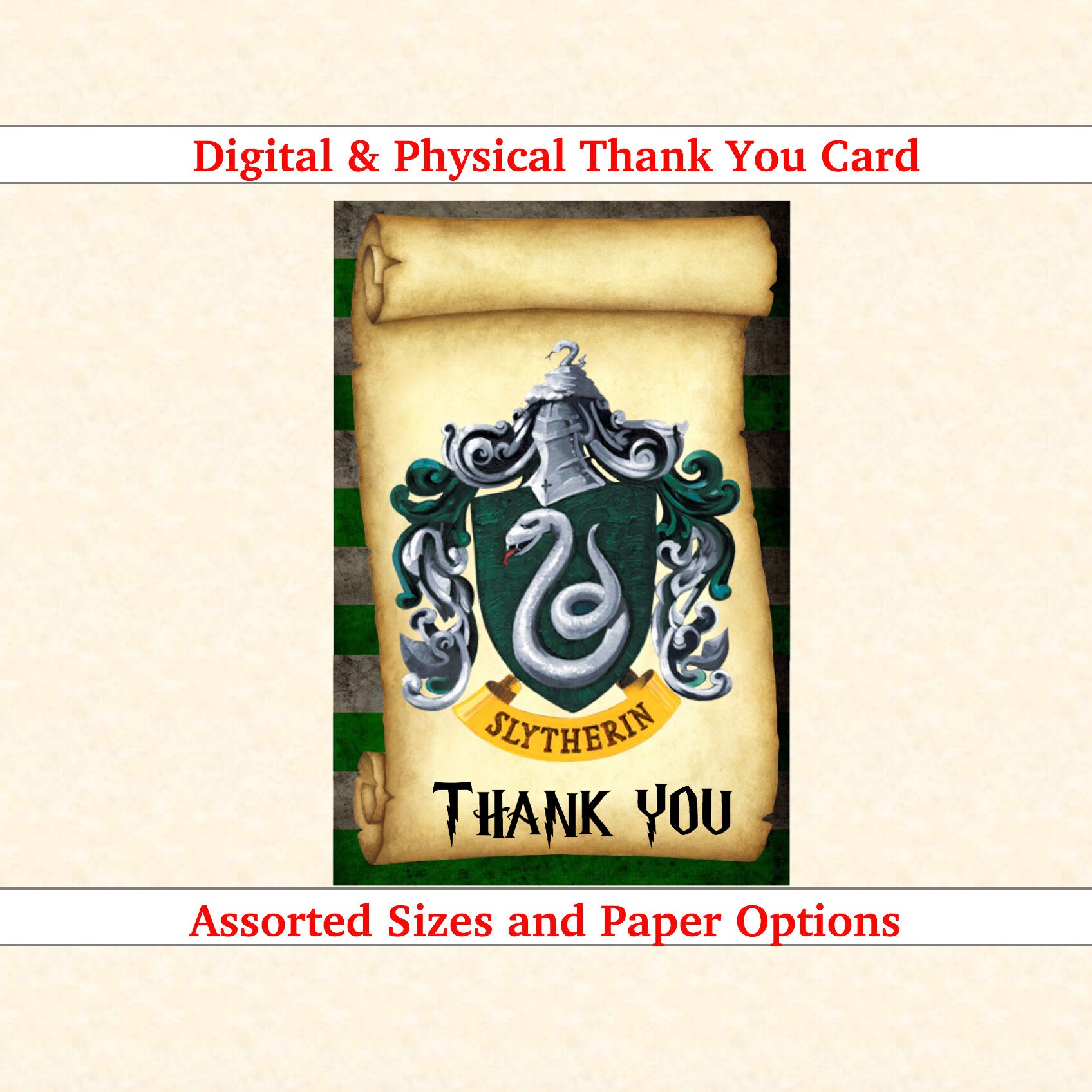 Harry Potter Parchment Slytherin Crest & Stripes Thank You