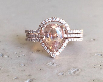 morganite engagement ring rose gold morganite engagement ring pear shape morganite engagement ring - Morganite Wedding Ring Set morganite engagement ring rose gold morganite engagement ring pear shape morganite engagement ring - Morganite Wedding Ring Set