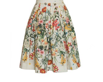 Beautiful floral printed knee length pleated womens skirt, high waist, midi skirt, A line skirt, cotton skirt, skater skirt, summer skirt