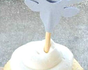 Gray Deer head antler cupcake toppers, Wildlife Hunting party, Wilderness party, country wedding, little man hunting party, fall outdoor