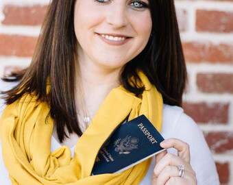 Gold Infinity Scarf, Pocket Scarf, Summer Gift, Travel Gift, LSU Gifts, Yellow Scarf, Purse, Unique Gift, Mustard