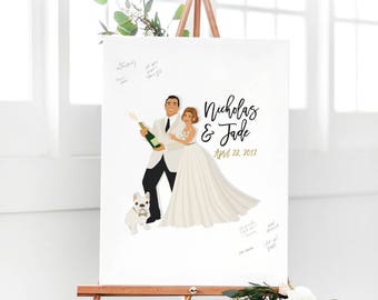 Gold Champagne Wedding Guest Book for New Years Eve Wedding Guest Book Canvas or NYE Wedding Guestbook by Miss Design Berry