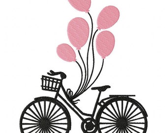 Bike and Balloons Embroidery Design File .vip .vp3 .hus .pes .pec .jef .sew .xxx .csd .dst .exp .emd .10o .pcs .pcm & More 3 Sizes