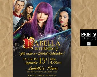 Descendants Invitation, Disney Descendants 2 Invite, Descendants Birthday Invitation, Disney Descendants Birthday Party Mal Evie Uma