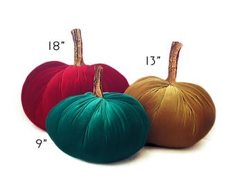 Velvet Pumpkin, Set of Three, Autumn Decor, Halloween Decoration, Fall Harvest, Thanksgiving Pumpkin, Stuffed Plush Pumpkin