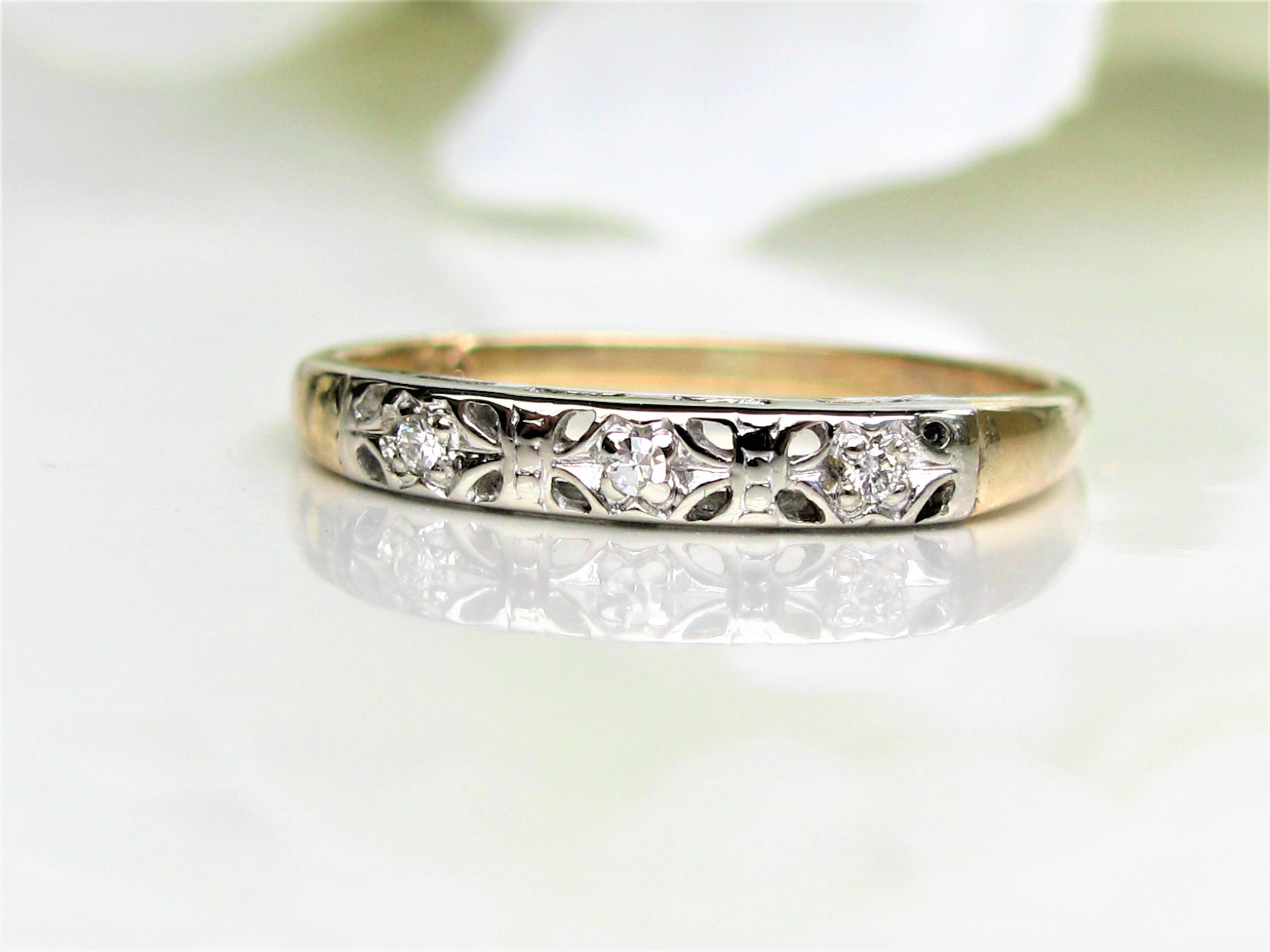 Vintage Keepsake Diamond Wedding Ring 14K Two Tone Gold Ladies