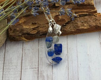 Drop necklace Lapis lazuli Birthday Gift|For|Her necklace Dainty necklace Blue necklace Gift|For|Mom from daughter Birthstone necklace