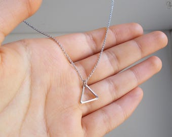 Tiny Silver Triangle Necklace - Thin Dainty Minimal Chain Geometric Necklace - Simple Minimalist Geo Necklace - Short Necklace or Choker