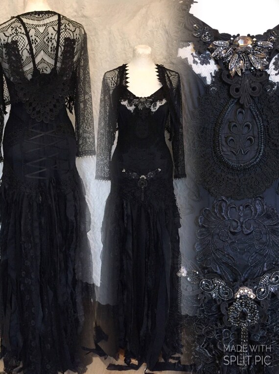 Steampunk black wedding dress Goth party dress black witch