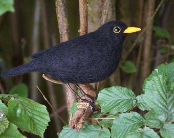 Needle Felt Blackbird Bird Sculpture