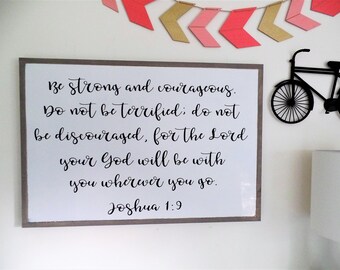 Joshua 1:9 Be Strong and Courageous Wood Sign Bible Verse Wooden Sign Scripture Wall Art Boy Nursery Sign Dining Room Sign Gift for Man
