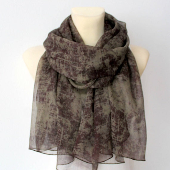 Sheer Silk Scarf Brown Silk Scarf Silk Chiffon Scarf Designer Silk Scarf Unique Summer Outdoors Party Personalized Accessories Gift Womens